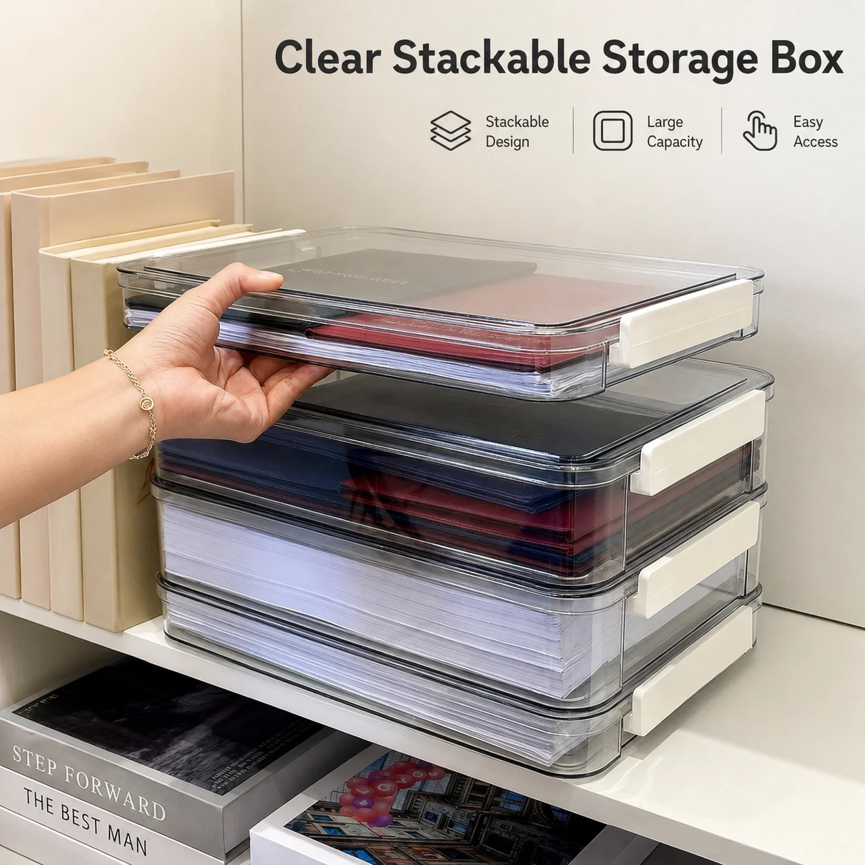 Desktop Filing Tray - Boîte de rangement transparente pour dossiers,