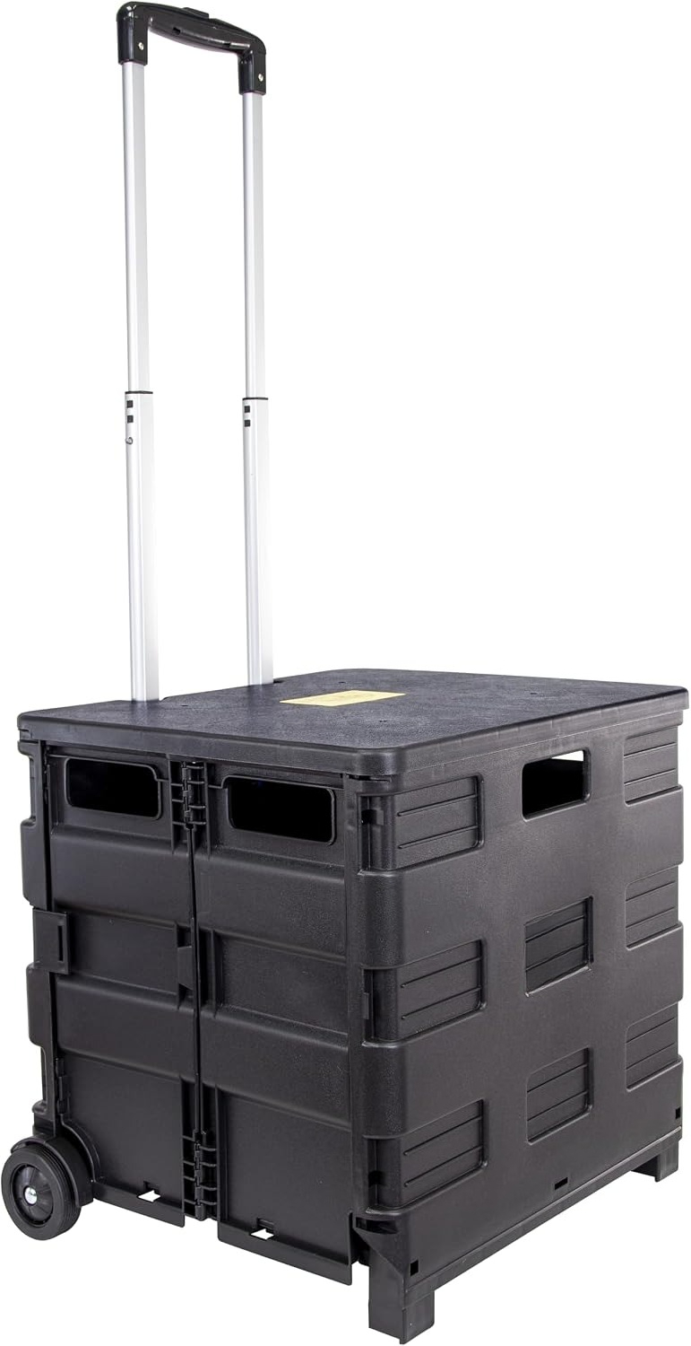 Office Supply Cart - Chariot pliable en plastique noir robuste,